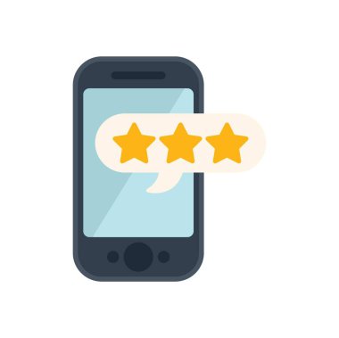 Akıllı telefonda konuşma balonunda üç yıldız, müşteri memnuniyeti konsepti.