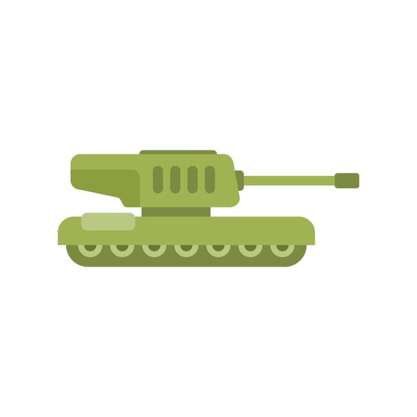 Minimalist vector illustration of a green military tank from the side, in a cartoonish flat design style
