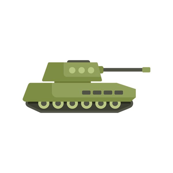 Green military tank pointing its gun barrel, right side view, isolated on white background