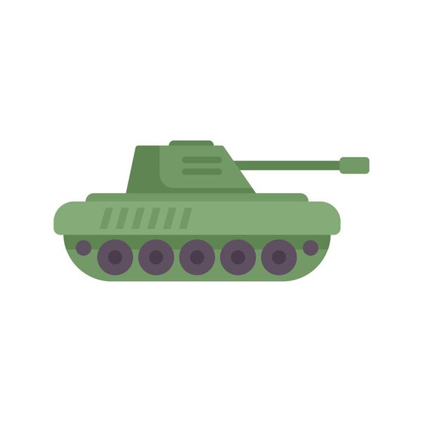 Classic military tank driving along, side view, flat vector illustration