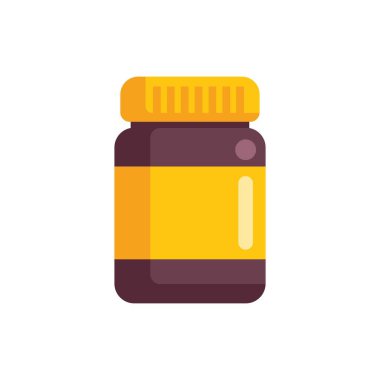 İlaçlar, vitaminler veya takviyeler için boş sarı etiketli kapalı kahverengi plastik şişe