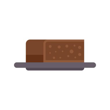 Beyaz arka planda izole edilmiş bir tabakta duran çikolatalı pasta diliminin basit vektör çizimi