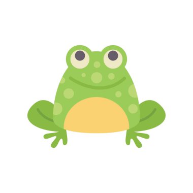 Büyük gözlü neşeli yeşil kurbağa gülümsüyor ve ileriye bakıyor.