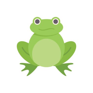 Basit ve sevimli yeşil kurbağa çizgi film karakteri gülümseyerek oturuyor.