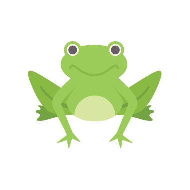 Bu çizgi film karakteri dizaynında yüzünde bir gülümsemeyle oturan yeşil bir kurbağa var.