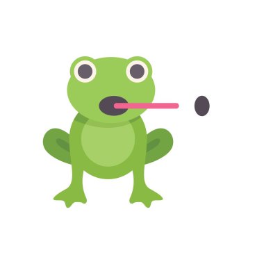 This vector illustration shows a green frog catching an insect with its tongue sticking out clipart