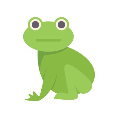 Çizgi film yeşil kurbağa oturuyor ve ileriye bakıyor, komik amfibi karakter çizimi