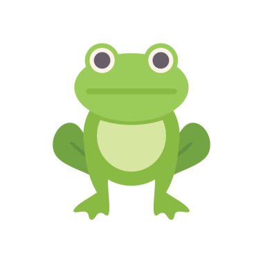 Çocuk kitapları, eğitim materyalleri ve doğa temalı tasarımlar için mükemmel bir şekilde ayakta duran ve ileriye bakan mutlu çizgi film kurbağası.