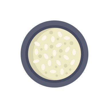 Buharda pişmiş beyaz pirinç içeren bir kasenin basit vektör çizimi.