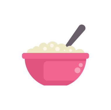 Pink bowl is overflowing with food and a spoon sticking out, perfect for representing breakfast, dinner, or lunch clipart