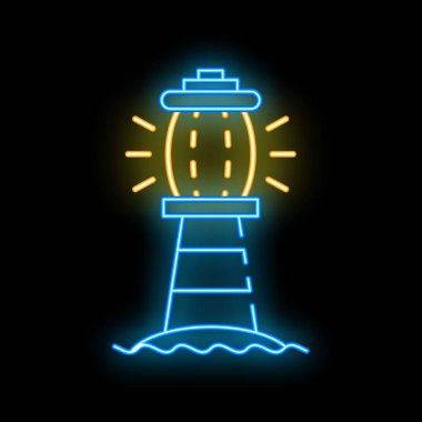 Neon deniz feneri karanlık bir okyanusun üzerinde ışıldıyor. Gemileri güvenli bir yere götürüyor.