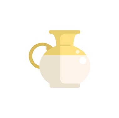 Beyaz zemin üzerinde duran sarı ve beyaz antik Yunan seramik vazosu, şarap veya zeytinyağı için geleneksel çömlek