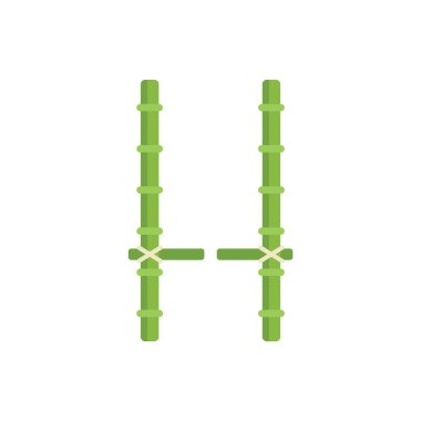 İple bağlanmış yeşil bambu çubukları h harfini oluşturuyor. Bağlantı, güç ve doğal elementleri temsil ediyor.