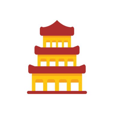 Süslü çatısı olan geleneksel bir Çin Pagoda binası cephesi.