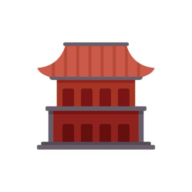 Bu resimde iki katlı geleneksel bir pagoda binası var. Kırmızı çatılı ve beyaz üzerine izole edilmiş taş tabanlı.