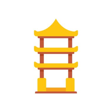 Geleneksel Çin kapısı, beyaz arka planda üç katlı ve sarı çatılı tek başına duruyor.