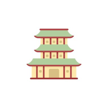 Yeşil çatıları olan geleneksel bir Japon pagoda tapınağının basit düz vektör çizimi