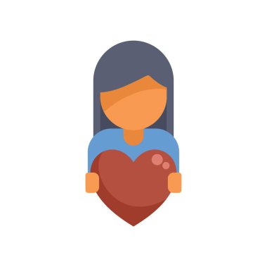 Yüzü olmayan kadın çizgi film karakteri iki eliyle kocaman kırmızı bir kalp tutuyor.