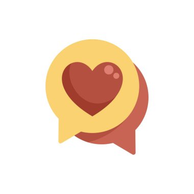 Aşk mesajını temsil eden bir kalp içeren üst üste binen iki konuşma balonu.