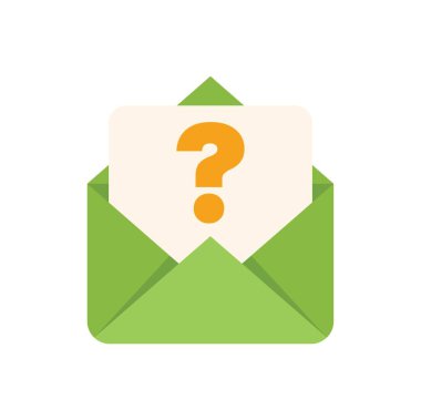 Soru işareti içeren yeşil açık zarf, sıklıkla sorulan sorular için konsept, müşteri desteği veya yardım