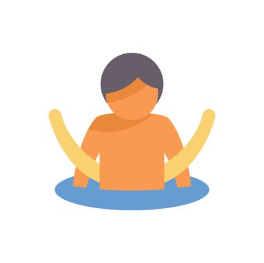 Çocuk şişme kolluklarla yüzerken eğleniyor. Yaz aktivitelerini ve su güvenliğini göstermek için mükemmel.