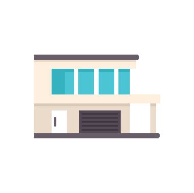 Geniş pencereli, garajlı ve balkonlu modern banliyö evi emlak kavramlarını resmetmek için mükemmel.