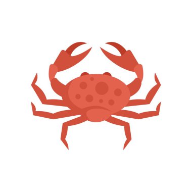 Çizgi film stili kırmızı yengeç karakteri. Büyük pençeleri açık ve beyaz arka planda küçük gözleri var.