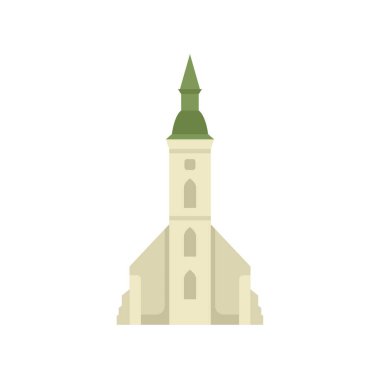 Yeşil çatısı ve kulesi olan katolik bir kilise binasının basit vektör çizimi