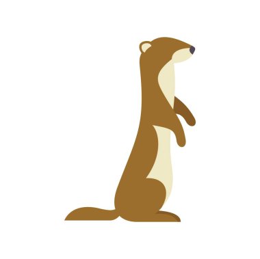 Arka ayaklarının üzerinde duran meraklı bir gelinciğin minimalist vektör çizimi, beyaz bir arka planda izole edilmiş.