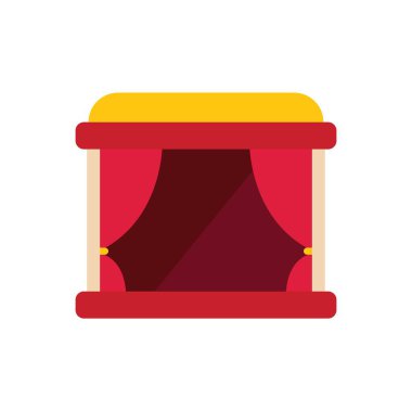 Gösterinin başlamasını bekleyen altın kapaklı ve kapalı perdeli kırmızı bir sahnenin tasviri