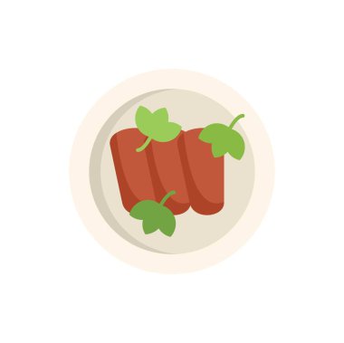 Bu vektör illüstrasyonu yukarıdan görünen bir tabakta fesleğenli üç sosis gösteriyor.