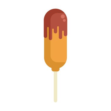 Simple vector illustration of a corn dog with mustard dripping down, ideal for projects related to food and snack clipart