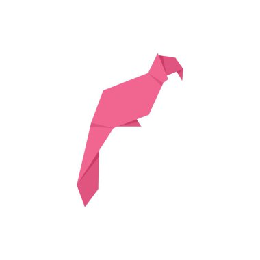Beyaz arka planda duran pembe origami papağanı, kağıt katlama sanatının basit bir temsili