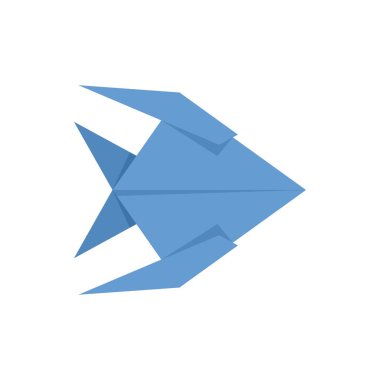 Mavi origami balığı beyaz arka planda soldan sağa yüzüyor