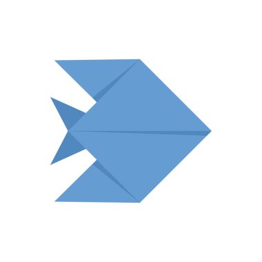 Mavi origami balığı beyaz arkaplanda yüzüyor.