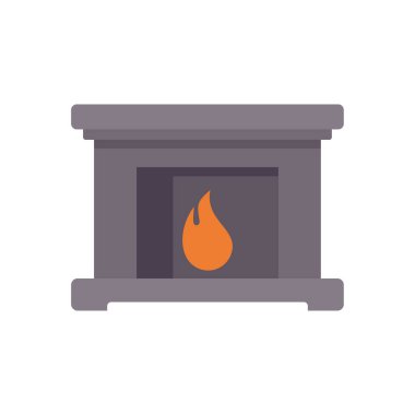 Turuncu alevlerle yanan gri taş şömine rahat bir atmosfer yaratıyor.