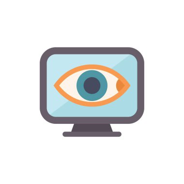 Bilgisayar monitörü, çevrimiçi izleme ve veri gizliliği kaygılarını sembolize eden büyük bir göz gösteriyor