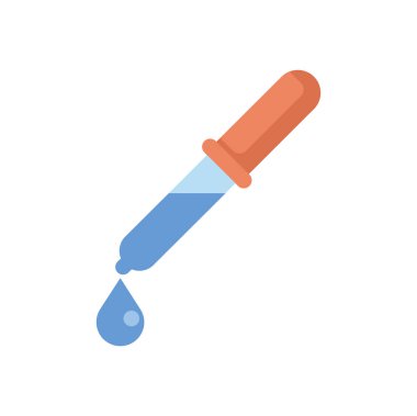 Kimyasal damlatıcı mavi sıvı dağıtıyor ve beyaz arka planda izole edilmiş bir damla oluşturuyor.