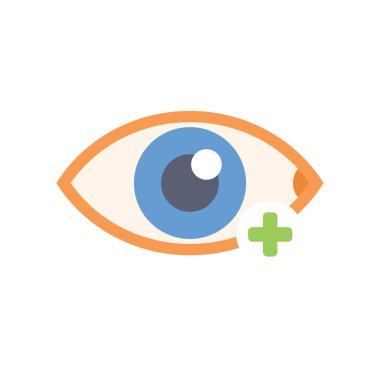 Sağlıklı bir insan gözünün basit düz vektör çizimi ve artı işareti iyi görüşü gösteriyor.