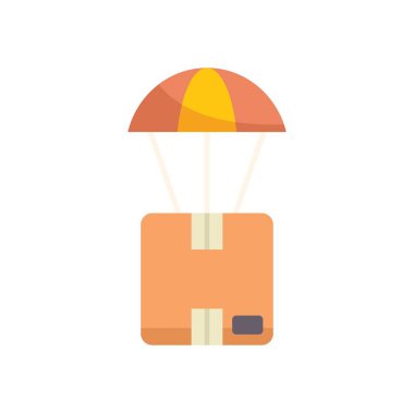 Karton kutu bir paraşütle uçuyor, müşteriye hızlı ve güvenli teslimatı simgeliyor.