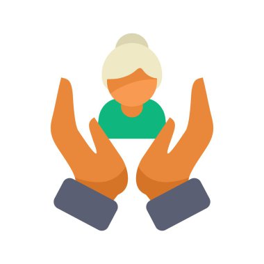 Yaşlı bir insanı koruyan iki el, yaşlılar için bakım, destek ve sigortayı sembolize ediyor