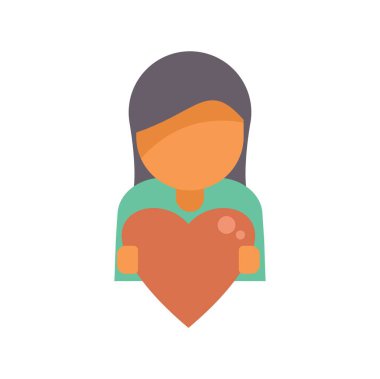 Kadının elinde sevgi ve şefkat gösteren kocaman bir kalp var.