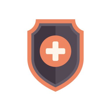 Kalkan simgesi, sağlık ve güvenliği destekleyen kırmızı bir çemberde beyaz bir haç gösteriyor.