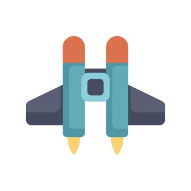 Tam hızla uçan bir uzay gemisinin basit düz tasarım simgesi, uzay yolculuğu ve keşifle ilgili projeler için mükemmel