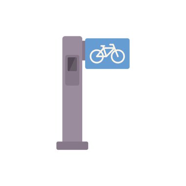 Kentsel alanlarda çevre dostu ulaşımı destekleyen bisiklet ikonu olan modern bir akıllı bisiklet paylaşım istasyonu tasviri