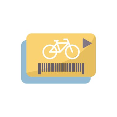 Bisiklet simgesi ve barkodlu sarı kart kentsel hareketlilik için bisiklet kiralayabilir