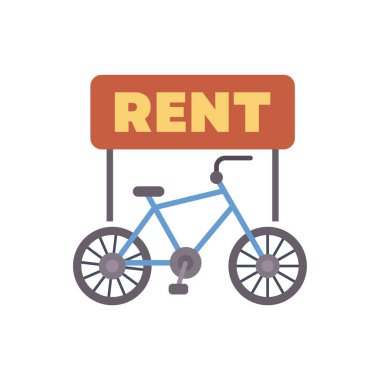 Kiralık mavi bisiklet tabelanın altında duruyor. Müşteriler için tanıtım teklifi, şehir ulaşımı kiralama servisi düz vektör illüstrasyonuName