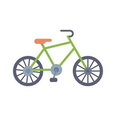 Bisiklet sürmek için turuncu elementleri olan yeşil bisiklet beyaz zemin üzerinde izole edilmiş düz tasarım.