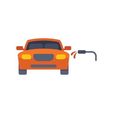 Oto yıkama işçisi turuncu bir arabayı yıkamak için basınç makinası kullanıyor.