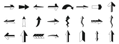 Straight long arrow icons set. Set of different arrow icons indicating various directions, perfect for highlighting movement, progress, or choice clipart